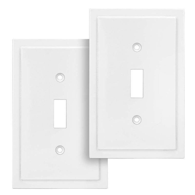 Henne Bery Modern Edge Decorative Wall Plate Switch Plate Outlet Cover, Durable Solid Zinc Alloy (Single Toggle 2PK, White) - Image 1